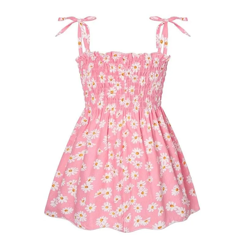 Girls Dress Summer Sleeveless Kids Dresses Baby Girl Flower Print Sling Princess Dress Children Birthday Party Elegant Clothing