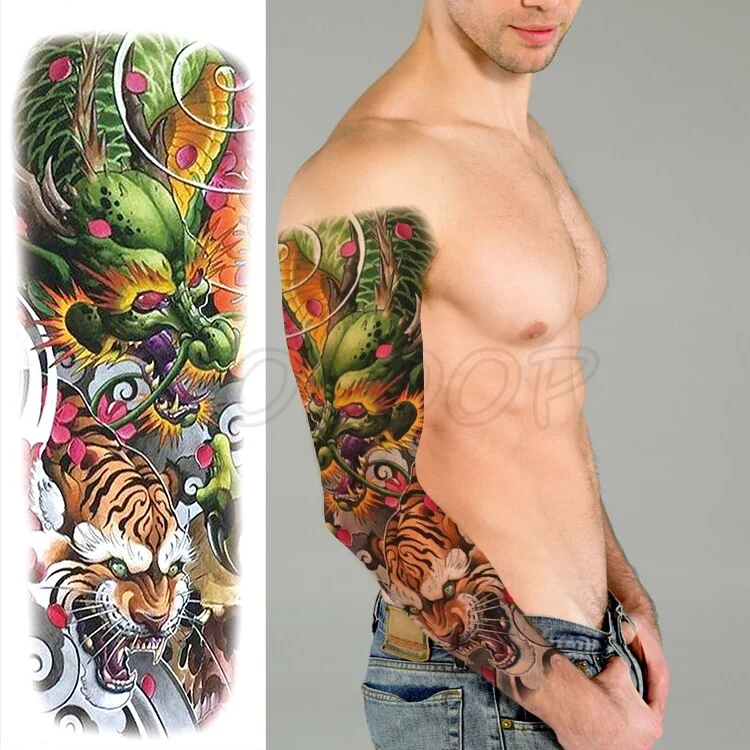 Waterproof Temporary Tattoo Sticker Full Arm Large Virgin Cross Tatoo Stickers Flash Fake Tattoos for Men Women