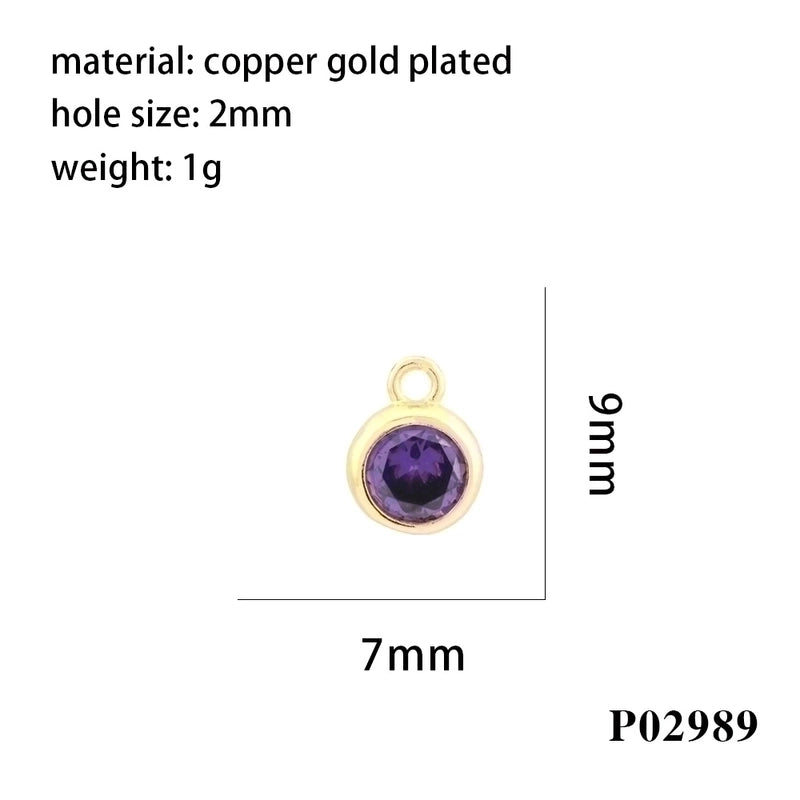 Minimalist Round Copper Plating Inlay Zircon 18k Gold Plated Charms