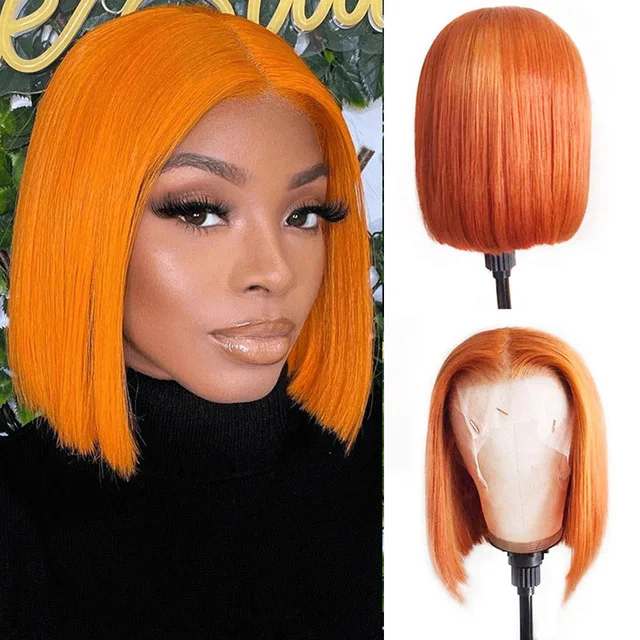 Jewtribute Hair®| Short Bob Wigs Orange Straight Brazilian Wigs 