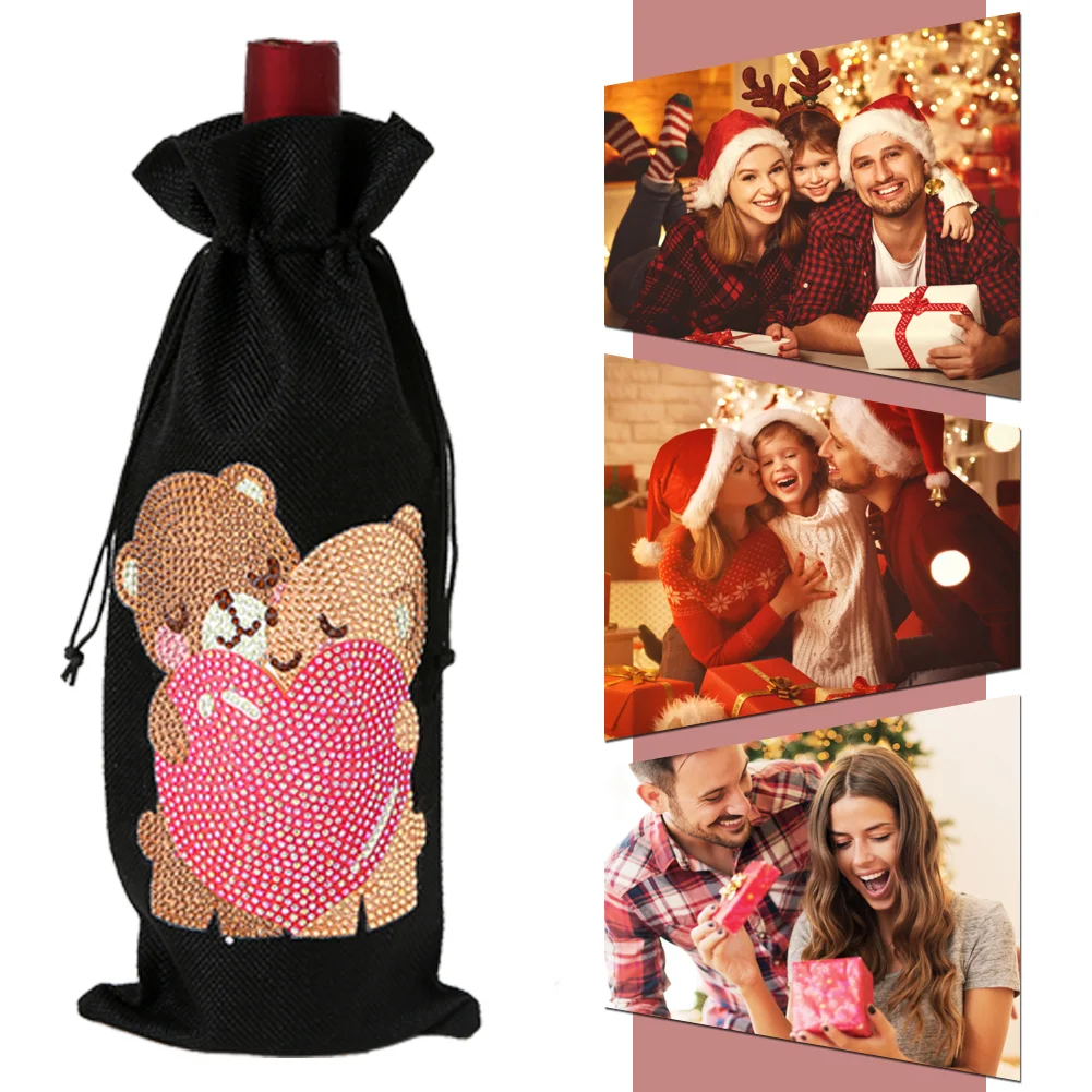 DIY Diamond Painting Xmas Wine Bottle Bag - Love Bear