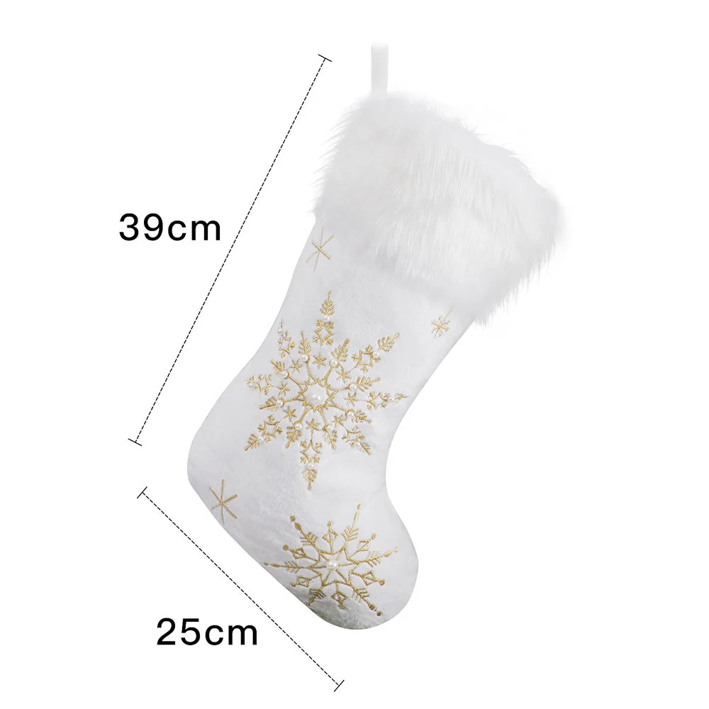 Gold and silver pearl flannel snowflake Christmas sock Christmas ornaments