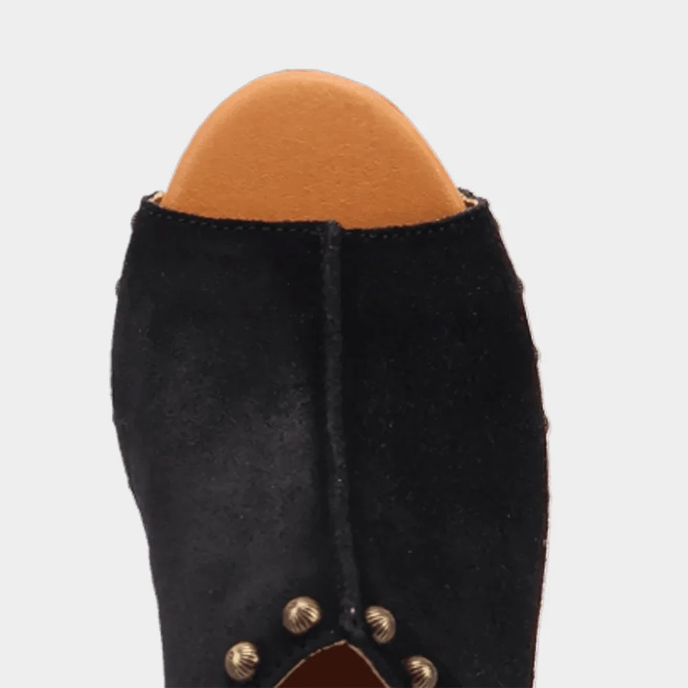 Black Peep Toe Block Heel Studded Clogs Platform Mules Sandals