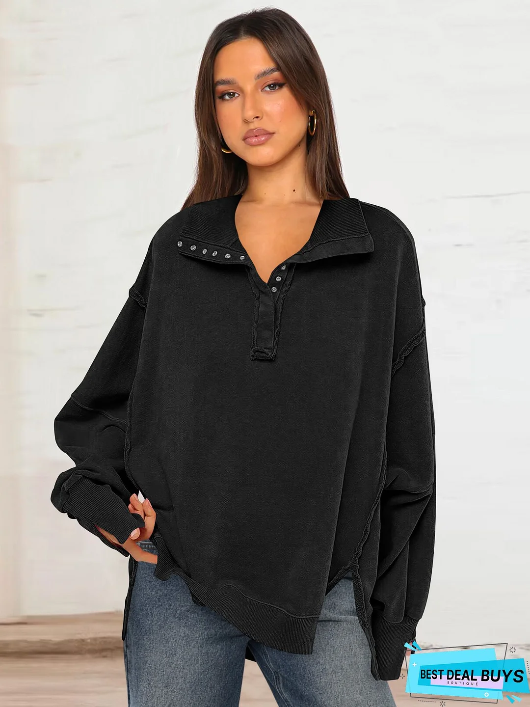 Women Casual Plus Size Tops Tunic V Neck Sweater