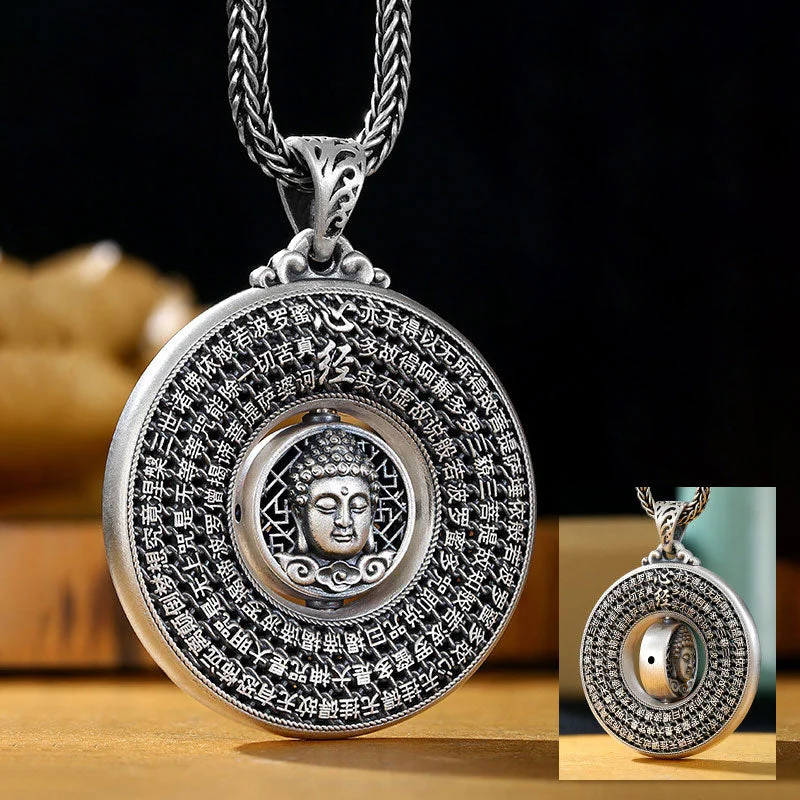 Buddha Heart Sutra Compassion Necklace Rotatable Pendant
