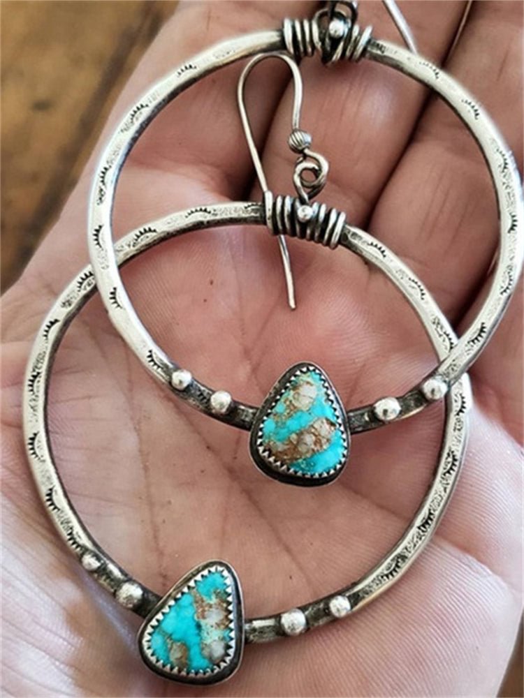 VChics Vintage Turquoise Carved Ring Earrings