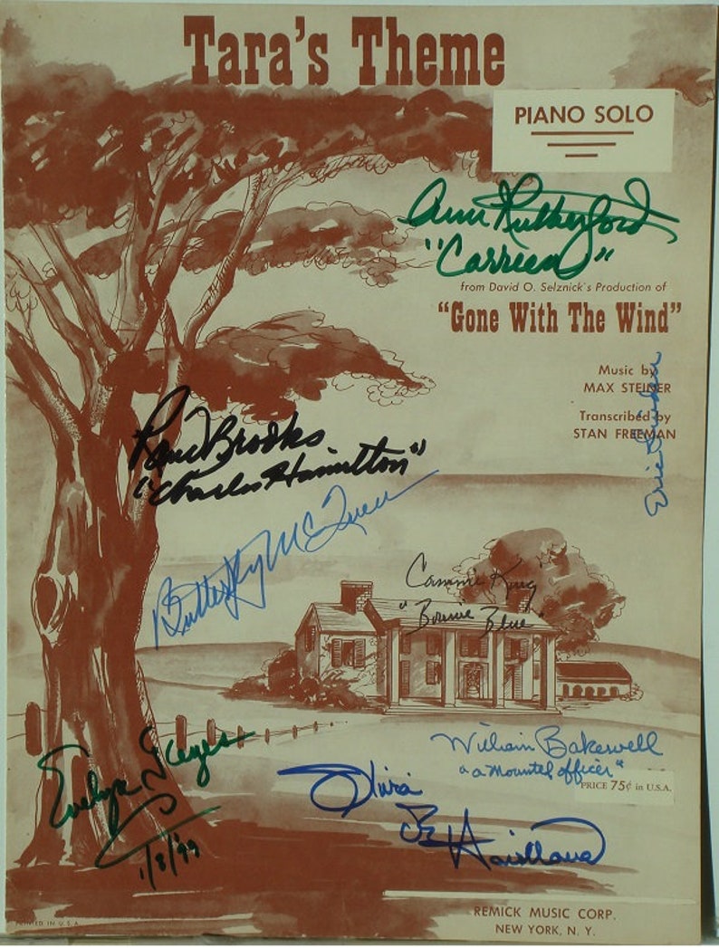 GONE WITH The WIND G W T W Cast X8 Signed Music Sheets Taras Theme Ann Rutherford, Olivia De Havilland, Butterfly McQueen wcoa