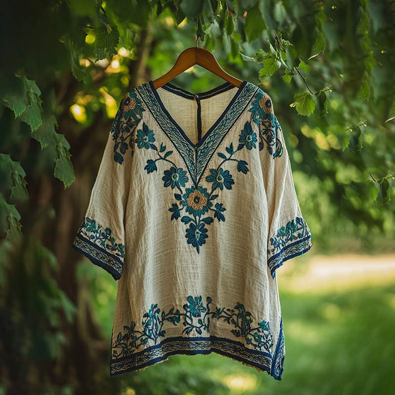 Women's Bohemian Vacation Retro Floral V-neck T-shirt