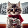 Cat Drinking Coffee-Full Round Diamond Painting 30*30CM