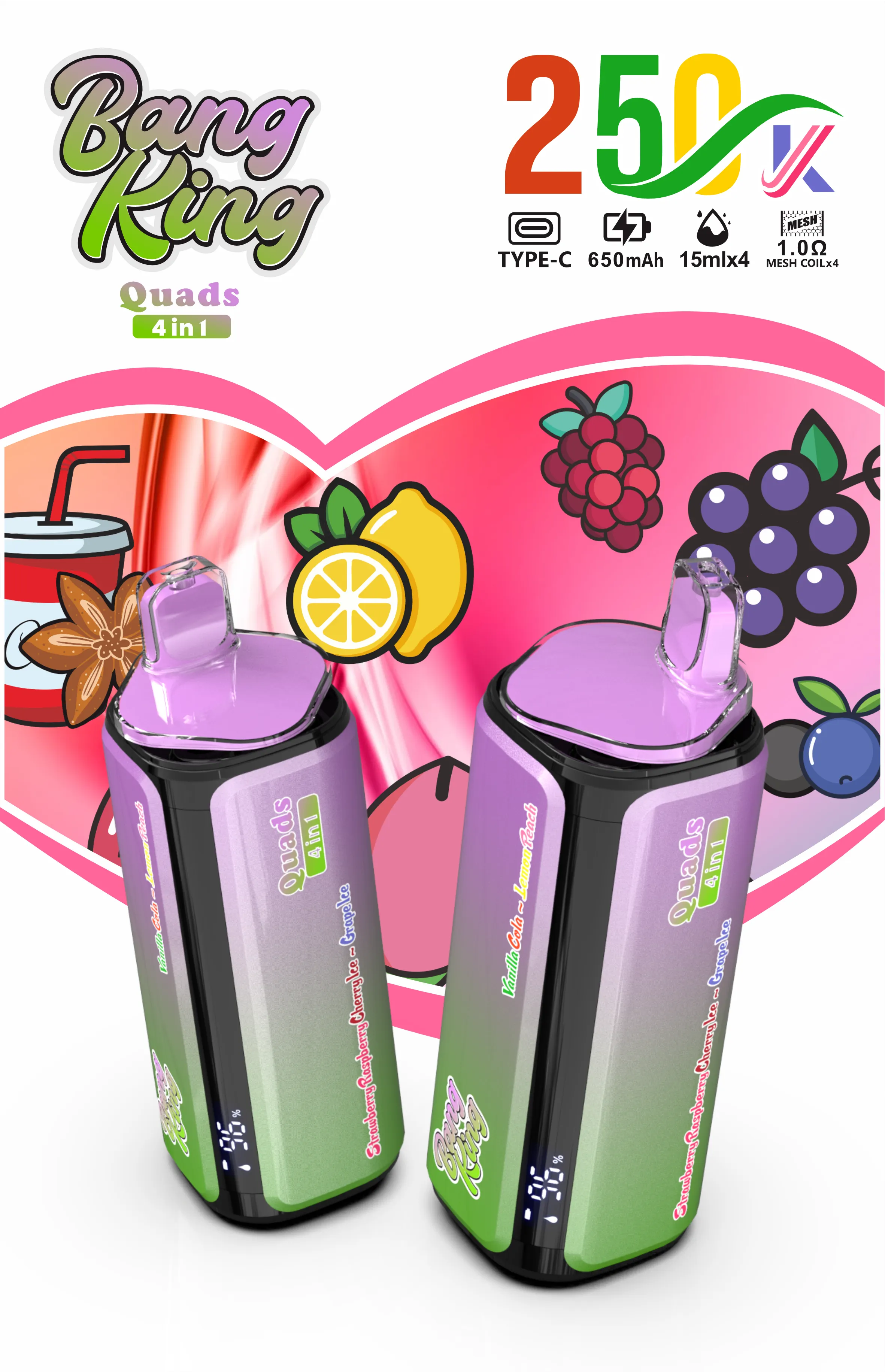Waniliowa Cola · Cytryna Brzoskwinia · Truskawka Malina Wiśnia / Winogronowy Ice