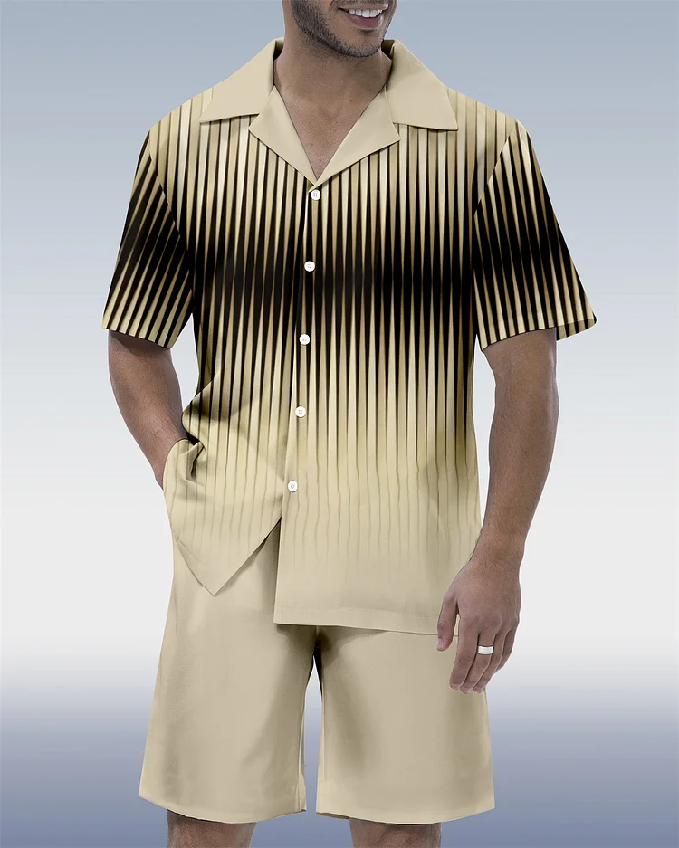 Suitmens Men's Geometric Abstract Art Short Sleeve Shirt Set 208