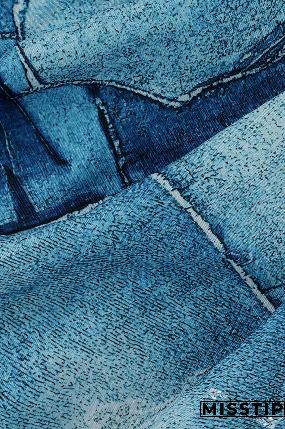 Blue Fashion Casual Print Patchwork Turndown Collar Shirt Dress