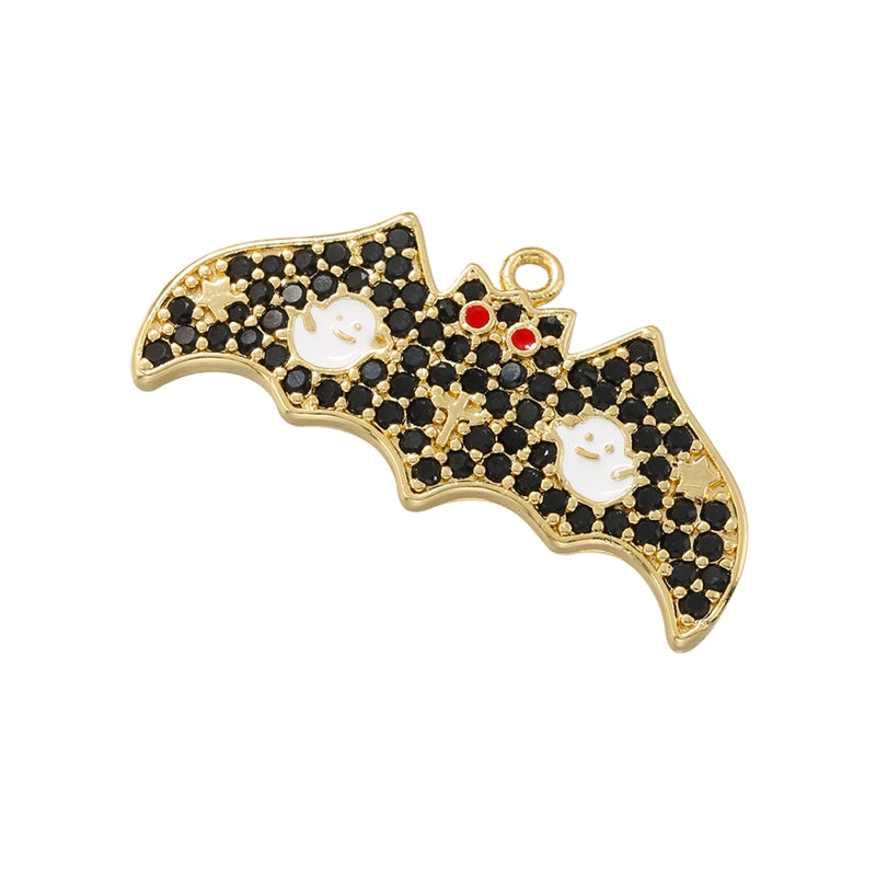 Ig Style Exaggerated Funny Ghost Bat Copper Enamel Plating Inlay Zircon 18k Gold Plated Halloween Charms