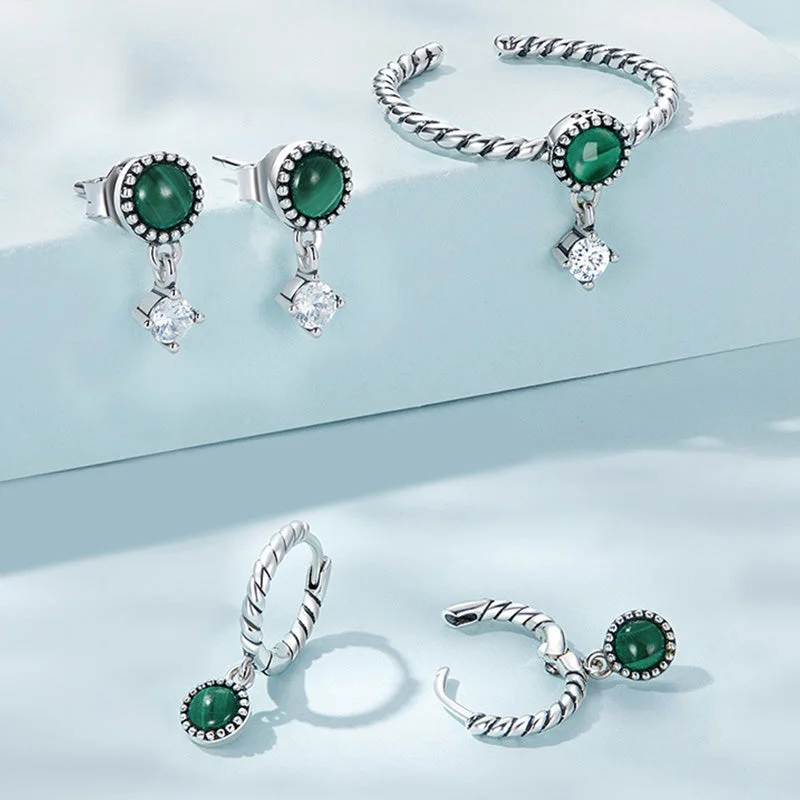 Malachite 925 Sterling Silver Round Anti-Anxiety Drop Earrings