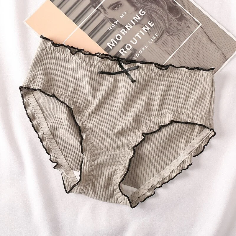 Billionm Japan Style Briefs Sexy Comfort Cotton Mid Waist Women Panties Lovely Bow Stripe Lingerie Solid Health Sleep Underwear