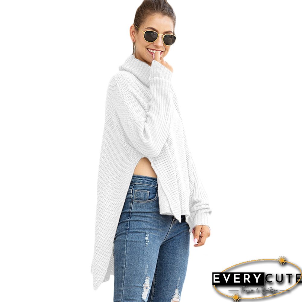 White Split Hem Turtleneck Sweater