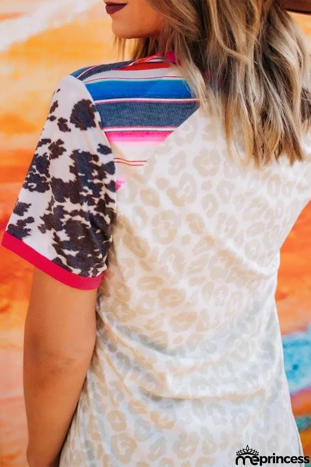 Cow Colorful Striped Splicing Top