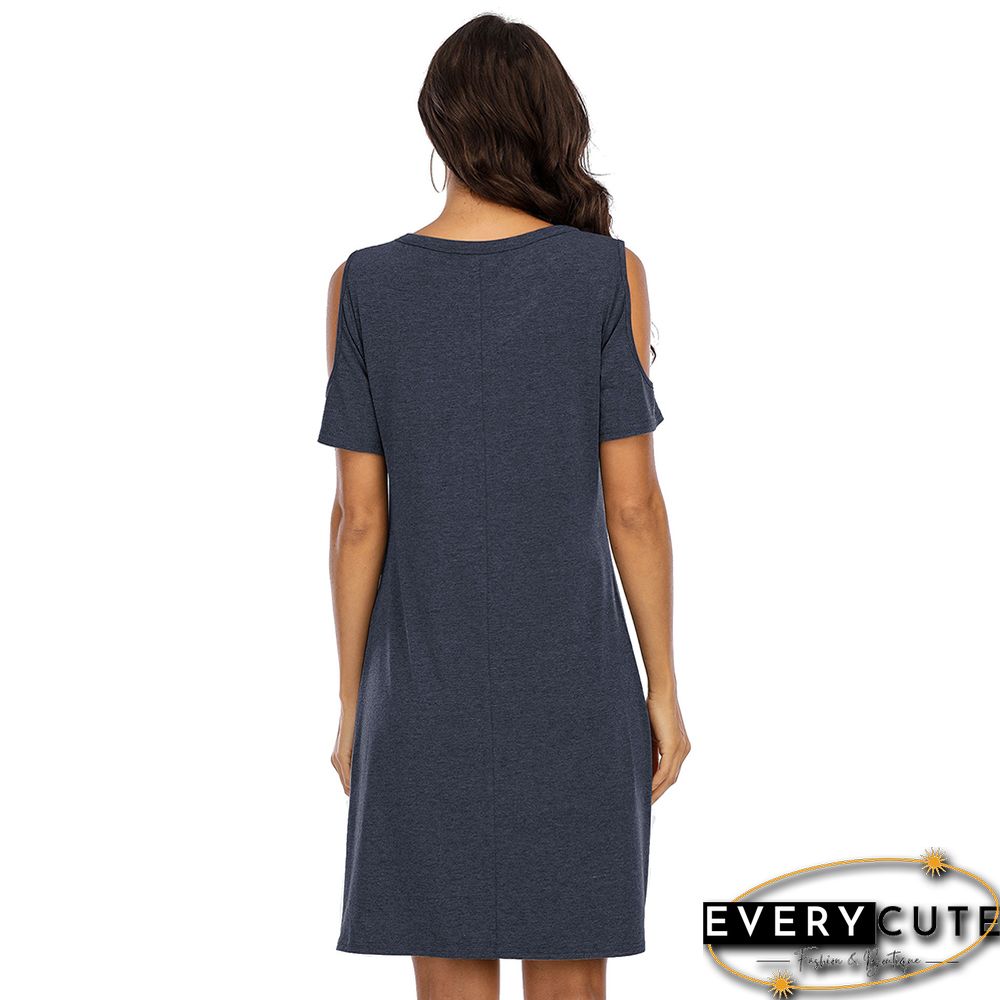 Navy Blue Cold Shoulder Front Twist Jersey Dress