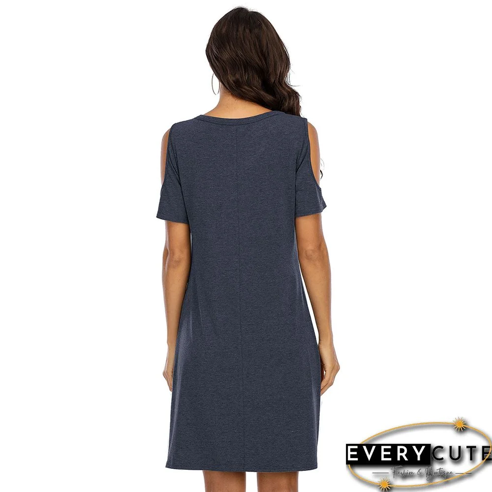 Navy Blue Cold Shoulder Front Twist Jersey Dress