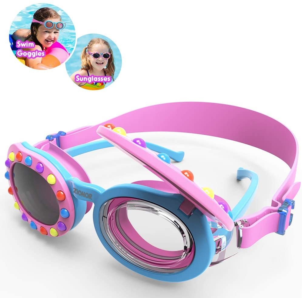 Kids Swim Goggles, 2 in 1 Polarized Sunglasses Swimming Goggles UV Protection Anti-Fog Adjustable Strap Leakproof