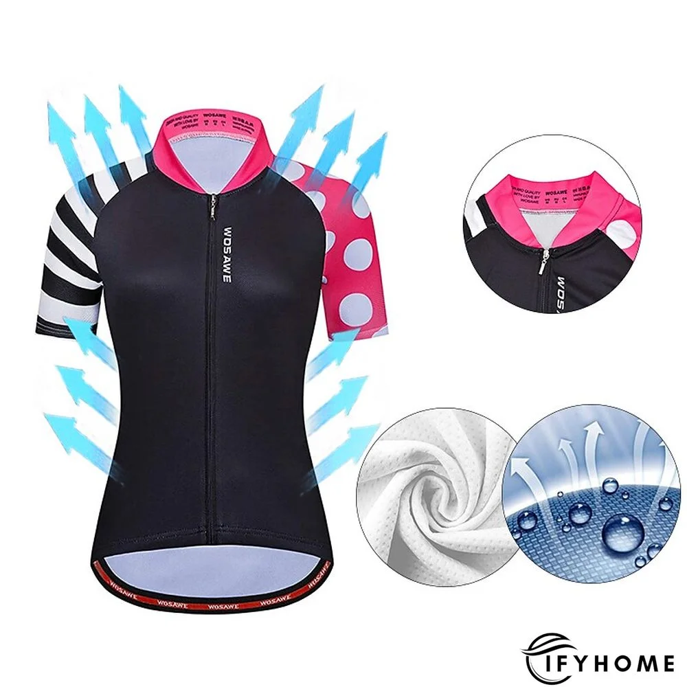 WOSAWE Women's Cycling Jersey Short Sleeve Bike Jersey Top with 3 Rear Pockets Mountain Bike MTB Road Bike Cycling Windproof Breathable Quick Dry Reflective Strips Black Green Red Patchwork Dot Sports | IFYHOME