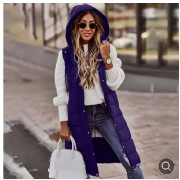 Brownm Brownm Casual Solid-Colored Hooded Sleeveless Sleeveless Vest Coat Q024