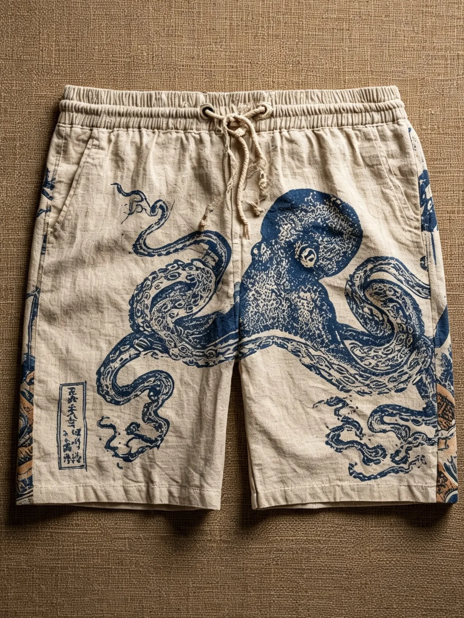 Men's Retro Japanese Art Octopus Print Casual Shorts  artssus