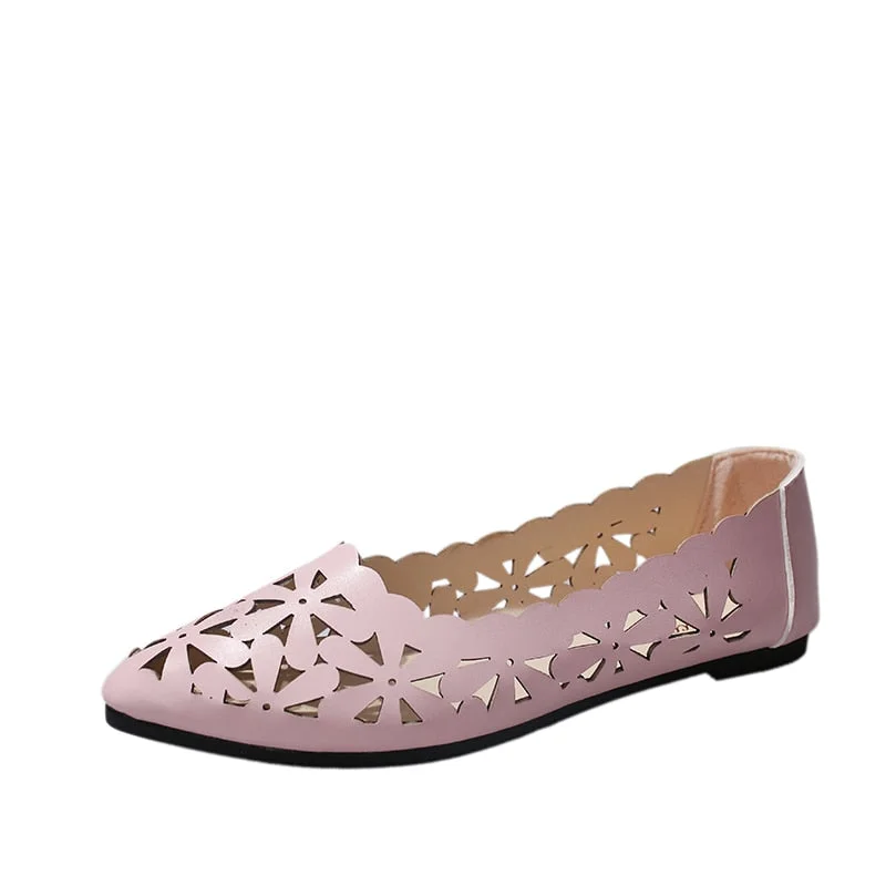 Women Hollow Flats Sandals Soft Ballet Shoes Female Fashion Casual PU Flats Slip On Breathable Comfort Ladies Shoes
