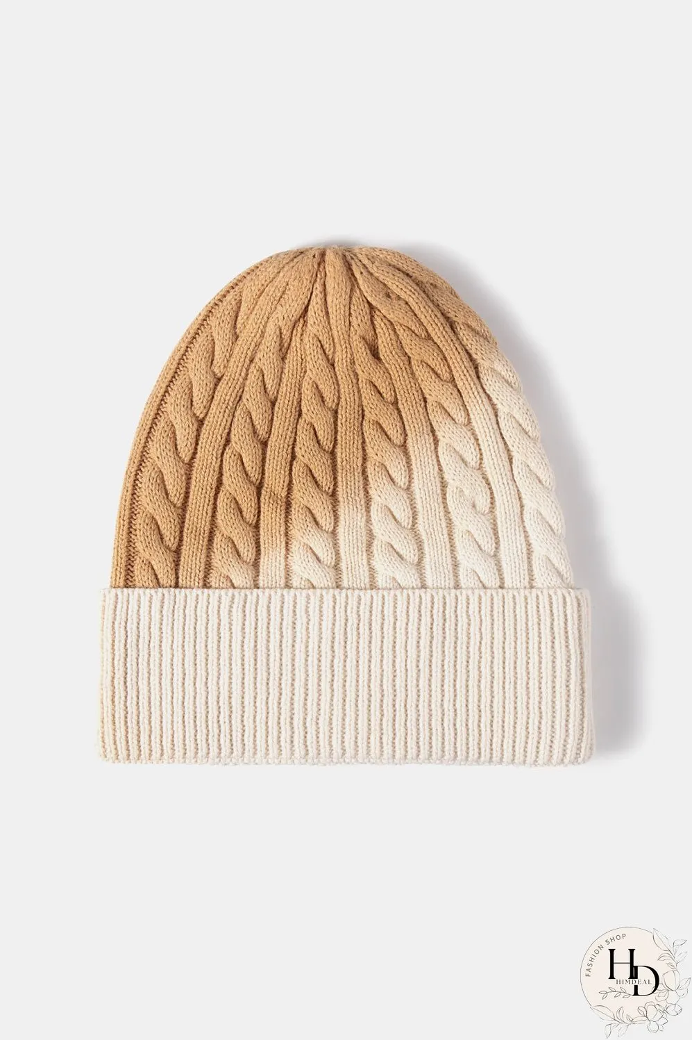 Contrast Tie-Dye Cable-Knit Cuffed Beanie