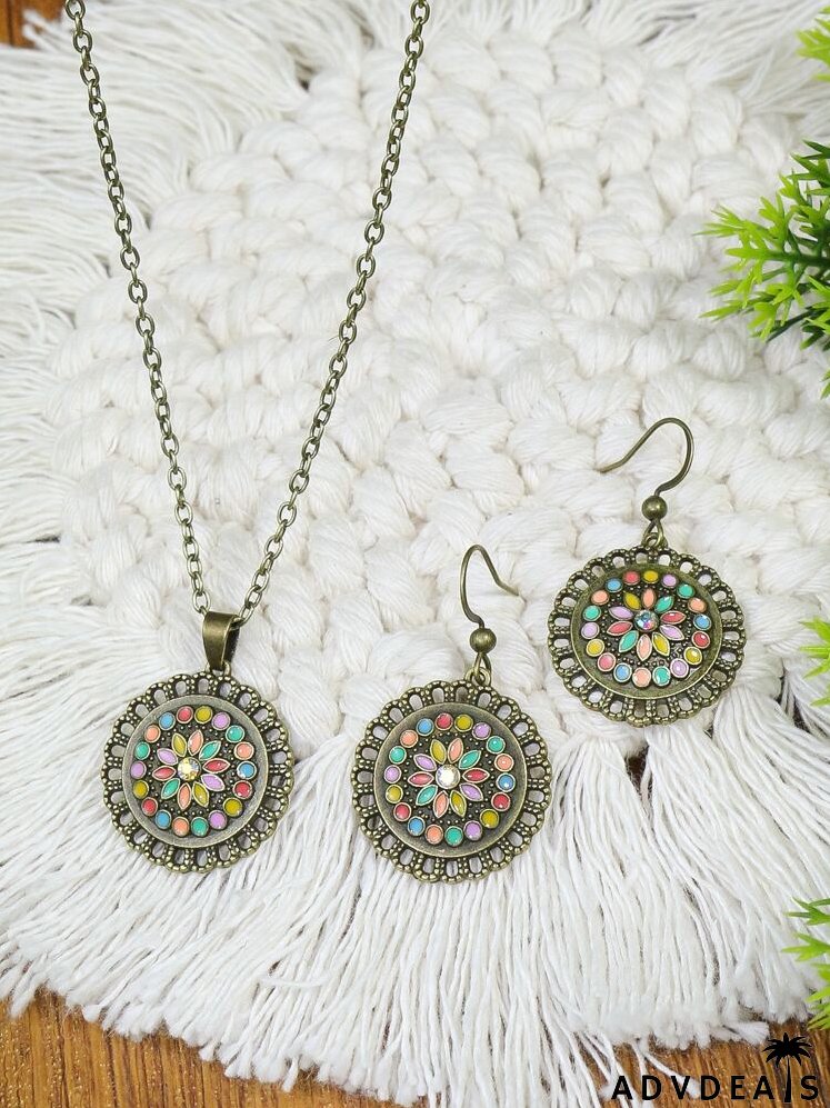 3pcs Rhinestone Flower Decor Jewelry Set