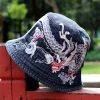 Women's Retro Ethnic Style Embroidered Denim Fisherman Bucket Hat