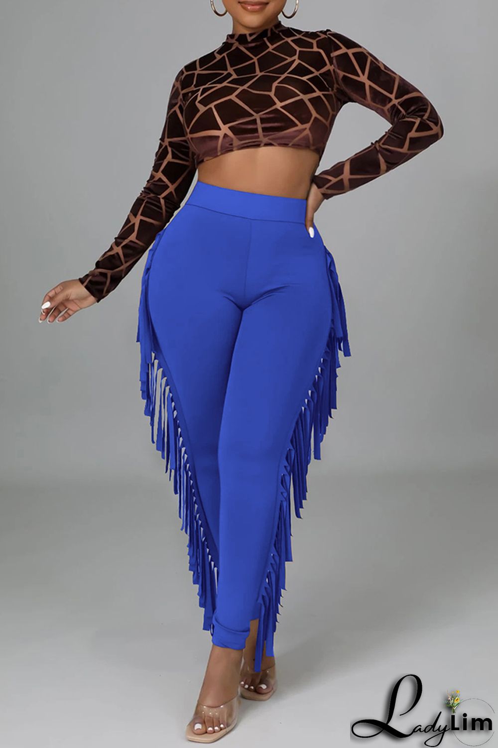 Black Fashion Casual Solid Tassel Regular High Waist Pencil Trousers