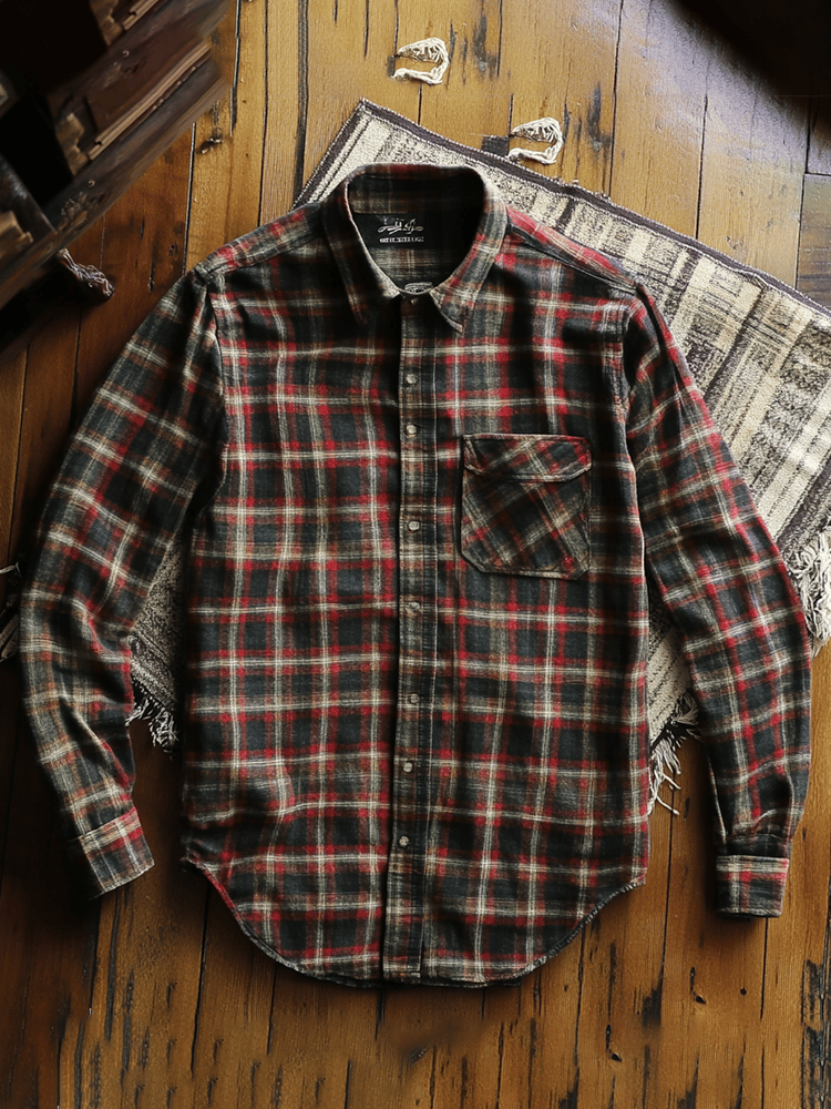 Men's Vintage Western Check Long Sleeve Shirt