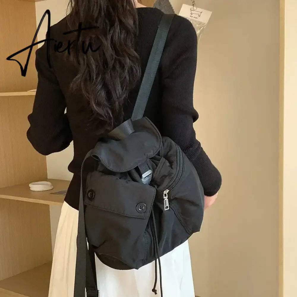 Muti Pocket School Flap Backpack Women Japanese Large Capacity College Students Laptop Bag Fashion Hot Ins Nylon Travel Backpack Aiertu