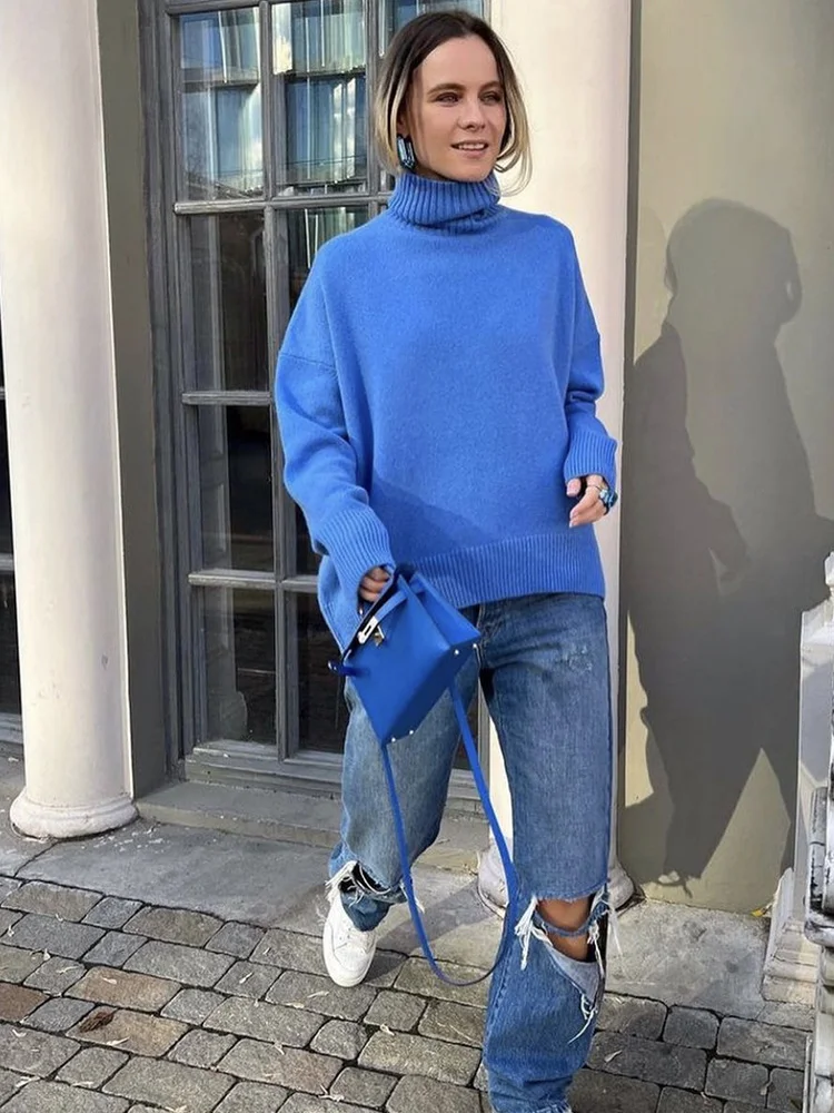 Athvotar Athvotar Selling Solid Women's Knitting Knitting Jacket High-Collar Sweater Loose 066