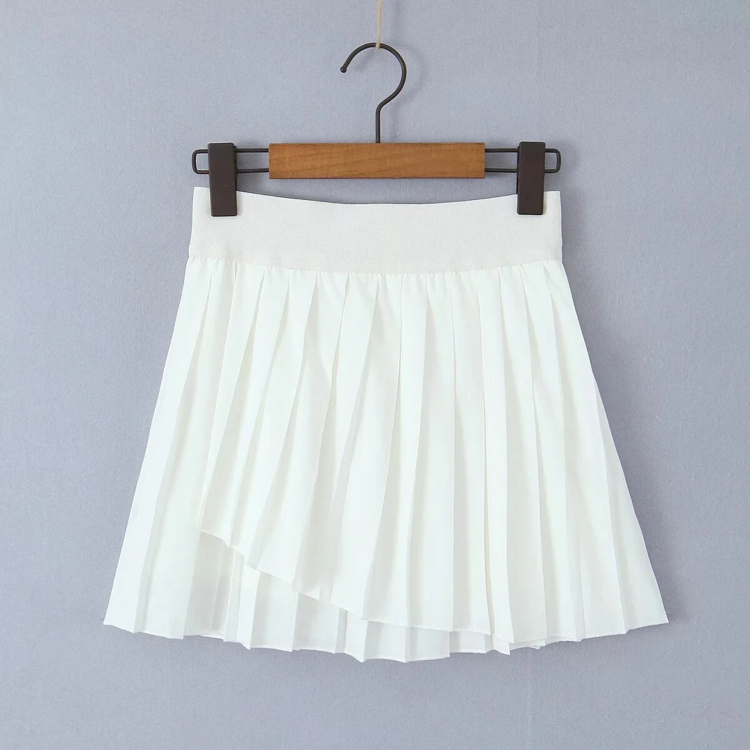 Nncharge Y2K Style Cool Girl Asymmetrical Pleated Mini Skirts Women Elastic Waist Sports Skirts White