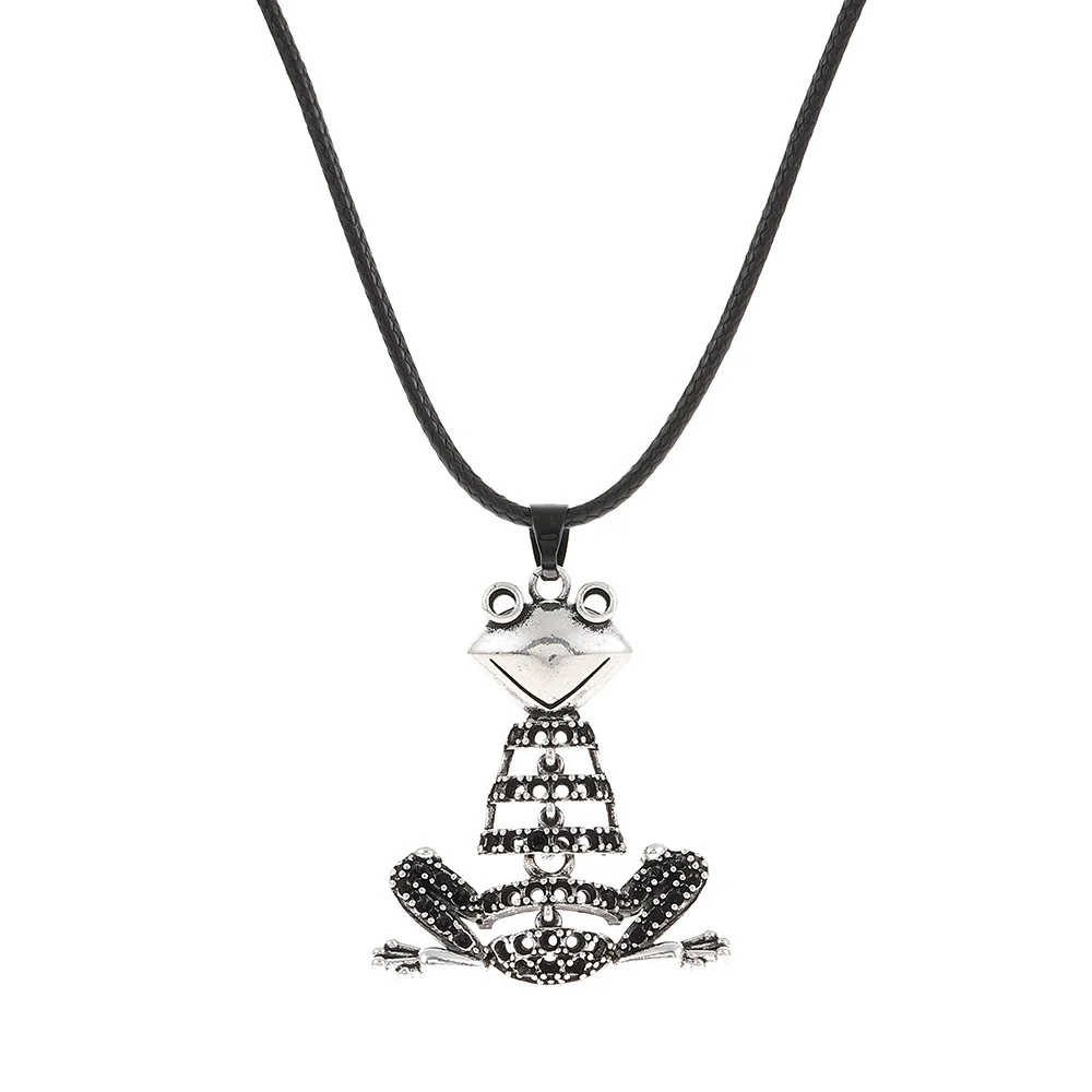 Skeleton Frog Cowhide Rope Necklace