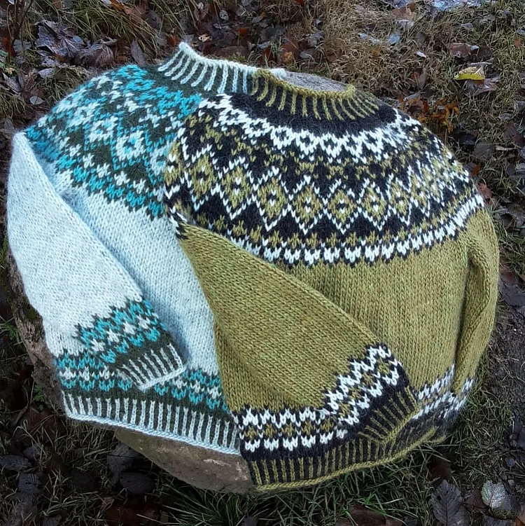 Comstylish Vintage Strikkemønster Warmth Knit Jacquard Icelandic Crew Neck Sweater（Unisex ）