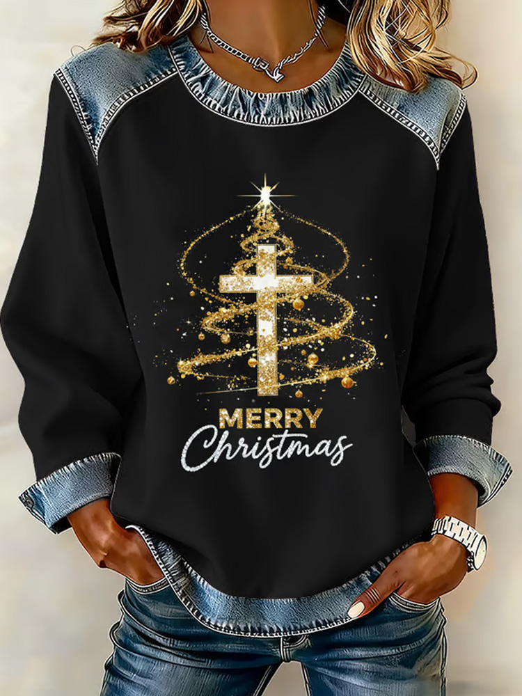 Women's Christmas Faith Cross Print Sweatshirt wearshes