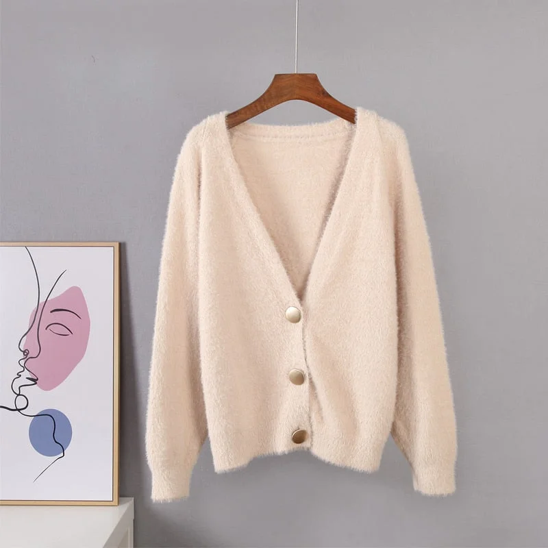 Hirsionsan Elegant Long Sleeve Mohair Sweater Women 2020 New Single-Breasted Female Short Cardigan Soft Flexible Knitted Outwear