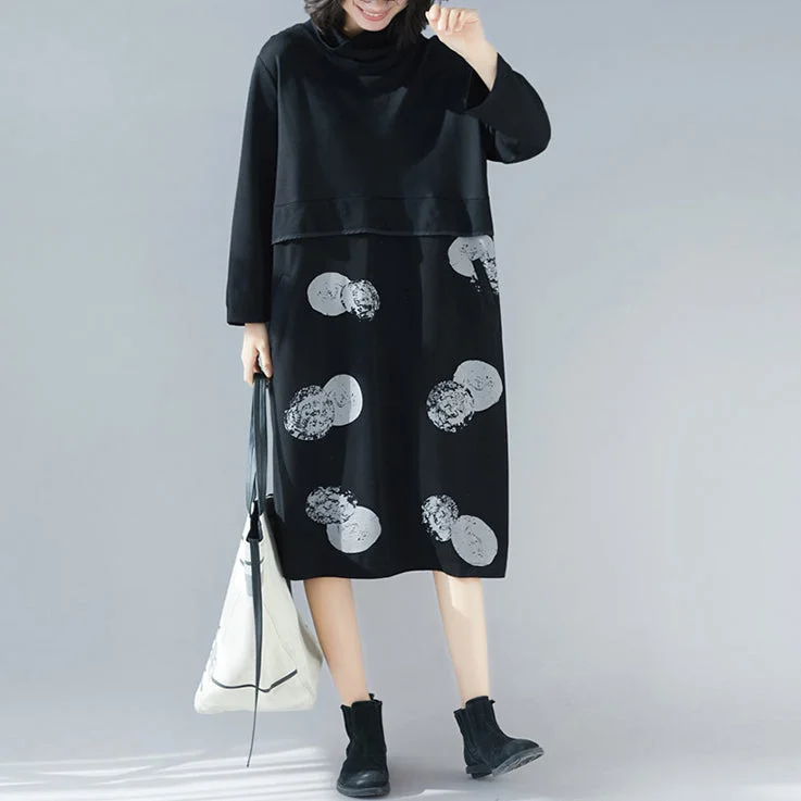 Women patchwork Cotton tunics for women Korea design black Plus Size Dresses