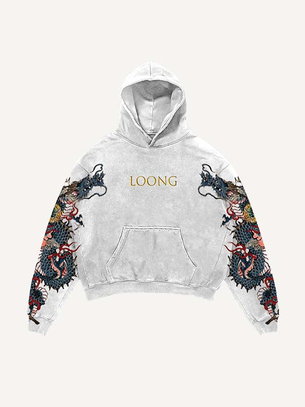Angel&Graphic&Letter&Dragon Faux Decal Print Slant Pockets Hoodie
