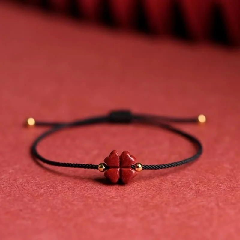 Cinnabar Red String Four Leaf Clover Blessing Bracelet