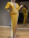 Gorgeous Embellished Round-Neck Long Sleeve Split-Side Tight Evening Maxi Dress