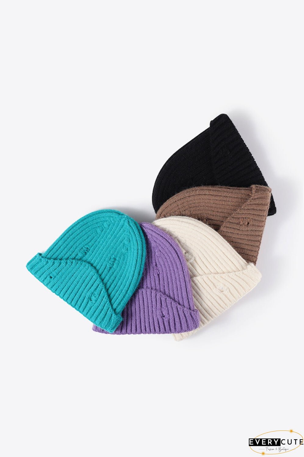 Distressed Rib-Knit Beanie