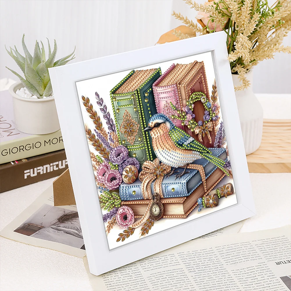 5D DIY Partial Special Shaped Drill Diamond Painting Bird Book Home Kit 19.2x19.2cm【With Frame】
