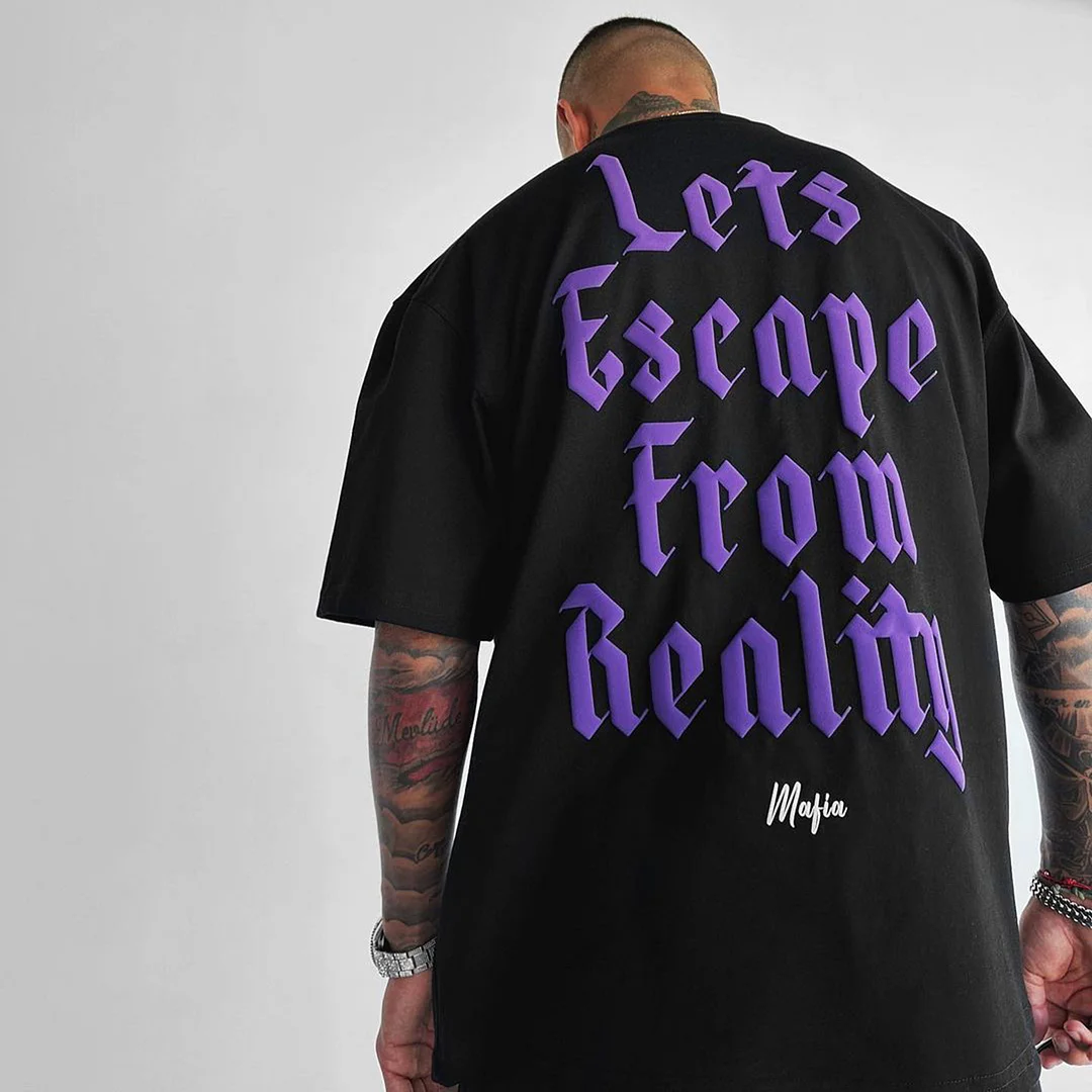 Oversized Men's Let's Escape From Reality Short Sleeve T-Shirt、、URBENIE