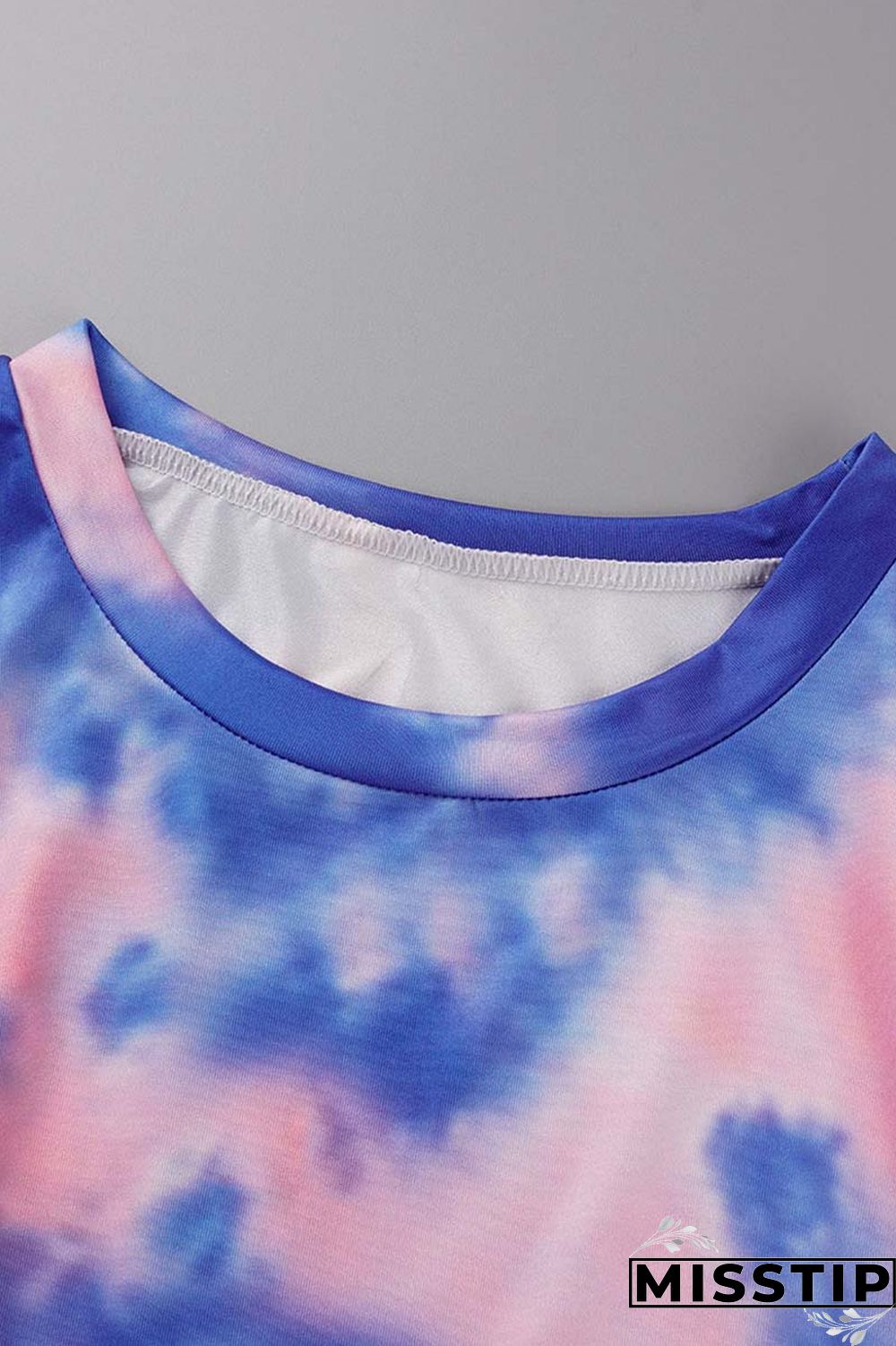 Deep Blue Casual Print Tie-dye O Neck Long Sleeve Two Pieces