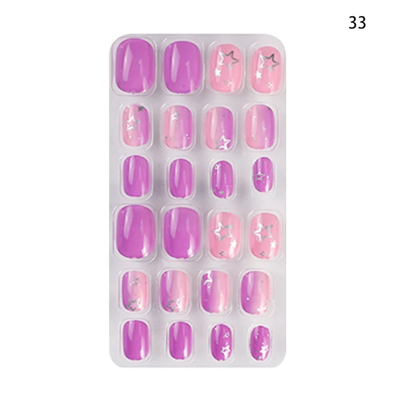 24PCS/box Children/adult Cartoon Candy Fake Nails Full Coverage Self-adhesive Nail Polish Cute Girl Manicure Decoration CL02