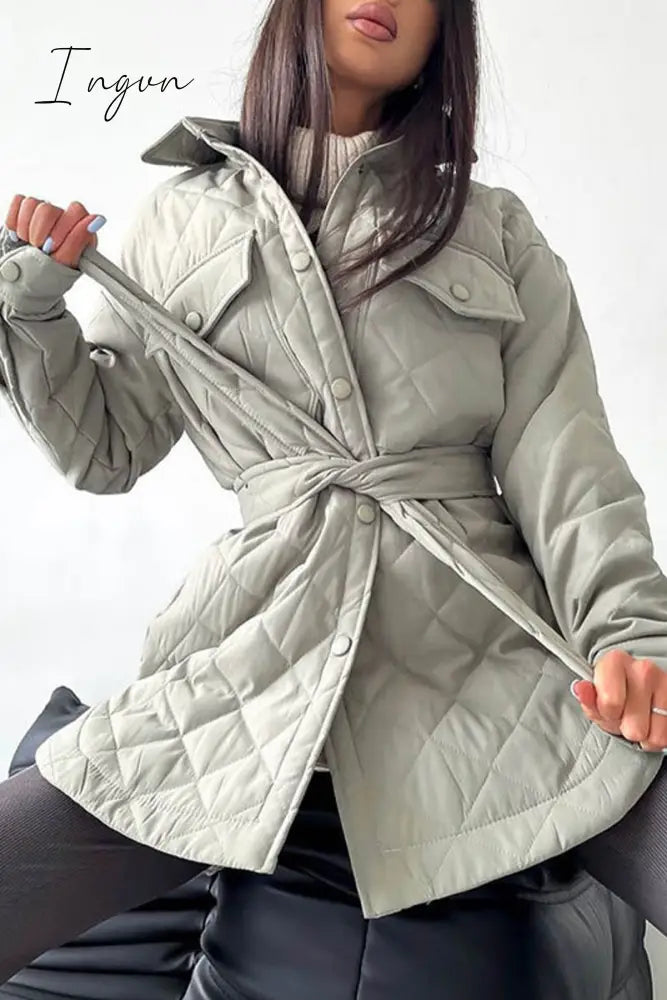 Ingvn - Casual Solid Bandage Patchwork Turndown Collar Outerwear Grey / S Outerwear/Blazer & Suits
